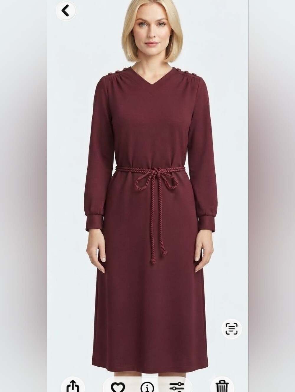 Mynette Dress Long Sleeve w/ Belt Elegant Burgundy Size 12
